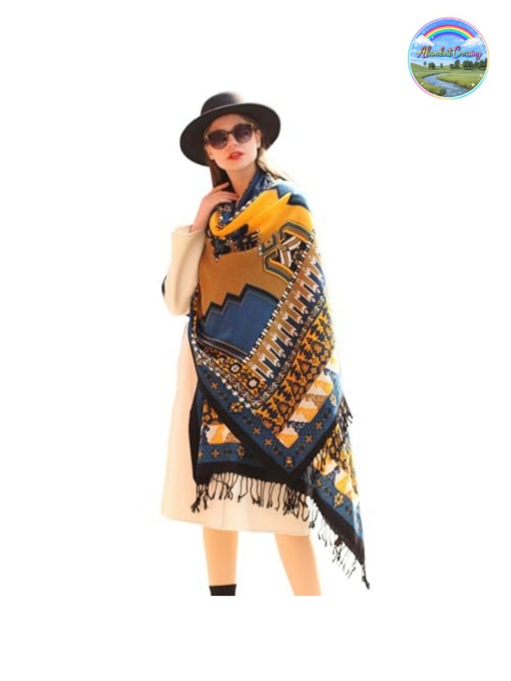 100% Merino Wool Oversized Pashmina Shawl Wrap Handmade Tassels Travel Cape